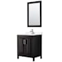 Wyndham Collection Daria 30" Free Standing Single Basin Vanity Set with Cabinet, Quartz Vanity Top, and Framed Mirror Dark Espresso / White Quartz Top / Polished Chrome Hardware