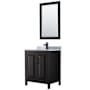 Wyndham Collection Daria 30" Free Standing Single Vanity Set with MDF Cabinet, Marble Vanity Top, Undermount Sink, and Framed Mirror Dark Espresso / White Carrara Marble Top / Matte Black Hardware
