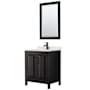 Wyndham Collection Daria 30" Free Standing Single Basin Vanity Set with Cabinet, Quartz Vanity Top, and Framed Mirror Dark Espresso / Giotto Quartz Top / Matte Black Hardware