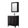 Wyndham Collection Daria 30" Free Standing Single Basin Vanity Set with Cabinet, Cultured Marble Vanity Top, and Medicine Cabinet Dark Espresso / White Cultured Marble Top / Matte Black Hardware