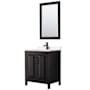 Wyndham Collection Daria 30" Free Standing Single Basin Vanity Set with Cabinet, Quartz Vanity Top, and Framed Mirror Dark Espresso / White Quartz Top / Matte Black Hardware
