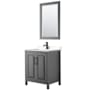 Wyndham Collection Daria 30" Free Standing Single Basin Vanity Set with Cabinet, Cultured Marble Vanity Top, and Framed Mirror Dark Gray / Carrara Cultured Marble Top / Matte Black Hardware