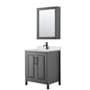 Wyndham Collection Daria 30" Free Standing Single Basin Vanity Set with Cabinet, Quartz Vanity Top, and Medicine Cabinet Dark Gray / Giotto Quartz Top / Matte Black Hardware