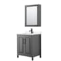 Wyndham Collection Daria 30" Free Standing Single Basin Vanity Set with Cabinet, Quartz Vanity Top, and Medicine Cabinet Dark Gray / White Quartz Top / Matte Black Hardware