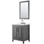 Wyndham Collection Daria 30" Free Standing Single Basin Vanity Set with Cabinet, Quartz Vanity Top, and Framed Mirror Dark Gray / White Quartz Top / Matte Black Hardware