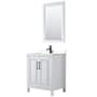 Wyndham Collection Daria 30" Free Standing Single Basin Vanity Set with Cabinet, Cultured Marble Vanity Top, and Framed Mirror White / Carrara Cultured Marble Top / Matte Black Hardware