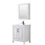 Wyndham Collection Daria 30" Free Standing Single Basin Vanity Set with Cabinet, Cultured Marble Vanity Top, and Medicine Cabinet White / Carrara Cultured Marble Top / Matte Black Hardware