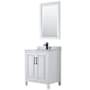 Wyndham Collection Daria 30" Free Standing Single Vanity Set with MDF Cabinet, Marble Vanity Top, Undermount Sink, and Framed Mirror White / White Carrara Marble Top / Matte Black Hardware