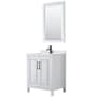 Wyndham Collection Daria 30" Free Standing Single Basin Vanity Set with Cabinet, Quartz Vanity Top, and Framed Mirror White / Giotto Quartz Top / Matte Black Hardware