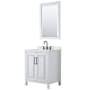 Wyndham Collection Daria 30" Free Standing Single Basin Vanity Set with Cabinet, Quartz Vanity Top, and Framed Mirror White / Giotto Quartz Top / Matte Black Hardware