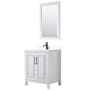 Wyndham Collection Daria 30" Free Standing Single Basin Vanity Set with Cabinet, Cultured Marble Vanity Top, and Framed Mirror White / White Cultured Marble Top / Matte Black Hardware