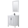 Wyndham Collection Daria 30" Free Standing Single Basin Vanity Set with Cabinet, Quartz Vanity Top, and Framed Mirror White / White Quartz Top / Matte Black Hardware