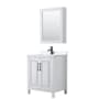 Wyndham Collection Daria 30" Free Standing Single Basin Vanity Set with Cabinet, Quartz Vanity Top, and Medicine Cabinet White / White Quartz Top / Matte Black Hardware