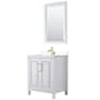 Wyndham Collection Daria 30" Free Standing Single Basin Vanity Set with Cabinet, Cultured Marble Vanity Top, and Framed Mirror White / Carrara Cultured Marble Top / Brushed Gold Hardware