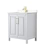 Wyndham Collection Daria 30" Free Standing Single Basin Vanity Set with Cabinet and Cultured Marble Vanity Top White / Carrara Cultured Marble Top / Brushed Gold Hardware