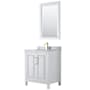 Wyndham Collection Daria 30" Free Standing Single Vanity Set with MDF Cabinet, Marble Vanity Top, Undermount Sink, and Framed Mirror White / White Carrara Marble Top / Brushed Gold Hardware