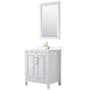 Wyndham Collection Daria 30" Free Standing Single Basin Vanity Set with Cabinet, Quartz Vanity Top, and Framed Mirror White / White Quartz Top / Brushed Gold Hardware