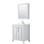 Wyndham Collection Daria 30" Free Standing Single Basin Vanity Set with Cabinet, Quartz Vanity Top, and Medicine Cabinet White / White Quartz Top / Brushed Gold Hardware