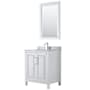 Wyndham Collection Daria 30" Free Standing Single Vanity Set with MDF Cabinet, Marble Vanity Top, Undermount Sink, and Framed Mirror White / White Carrara Marble Top / Polished Chrome Hardware