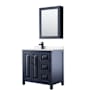 Wyndham Collection Daria 36" Free Standing Single Basin Vanity Set with Cabinet, Cultured Marble Vanity Top, and Medicine Cabinet Dark Blue / Carrara Cultured Marble Top / Matte Black Hardware
