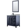 Wyndham Collection Daria 36" Free Standing Single Vanity Set with MDF Cabinet, Marble Vanity Top, Undermount Sink, and Framed Mirror Dark Blue / White Carrara Marble Top / Matte Black Hardware