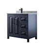 Wyndham Collection Daria 36" Free Standing Single Vanity Set with MDF Cabinet, Marble Vanity Top, and Undermount Sink Dark Blue / White Carrara Marble Top / Matte Black Hardware