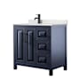 Wyndham Collection Daria 36" Free Standing Single Basin Vanity Set with Cabinet and Quartz Vanity Top Dark Blue / Giotto Quartz Top / Matte Black Hardware