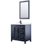Wyndham Collection Daria 36" Free Standing Single Basin Vanity Set with Cabinet, Quartz Vanity Top, and Framed Mirror Dark Blue / White Quartz Top / Matte Black Hardware