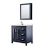 Wyndham Collection Daria 36" Free Standing Single Basin Vanity Set with Cabinet, Cultured Marble Vanity Top, and Medicine Cabinet Dark Blue / Carrara Cultured Marble Top / Brushed Gold Hardware
