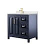 Wyndham Collection Daria 36" Free Standing Single Basin Vanity Set with Cabinet and Quartz Vanity Top Dark Blue / Giotto Quartz Top / Brushed Gold Hardware