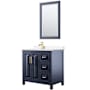 Wyndham Collection Daria 36" Free Standing Single Basin Vanity Set with Cabinet, Quartz Vanity Top, and Framed Mirror Dark Blue / White Quartz Top / Brushed Gold Hardware