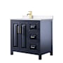 Wyndham Collection Daria 36" Free Standing Single Basin Vanity Set with Cabinet and Quartz Vanity Top Dark Blue / White Quartz Top / Brushed Gold Hardware