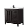 Wyndham Collection Daria 36" Free Standing Single Basin Vanity Set with Cabinet and Cultured Marble Vanity Top Dark Espresso / Carrara Cultured Marble Top / Matte Black Hardware