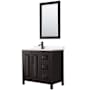Wyndham Collection Daria 36" Free Standing Single Basin Vanity Set with Cabinet, Quartz Vanity Top, and Framed Mirror Dark Espresso / White Quartz Top / Matte Black Hardware