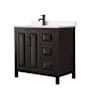 Wyndham Collection Daria 36" Free Standing Single Basin Vanity Set with Cabinet and Quartz Vanity Top Dark Espresso / White Quartz Top / Matte Black Hardware