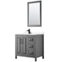 Wyndham Collection Daria 36" Free Standing Single Basin Vanity Set with Cabinet, Cultured Marble Vanity Top, and Framed Mirror Dark Gray / Carrara Cultured Marble Top / Matte Black Hardware