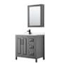 Wyndham Collection Daria 36" Free Standing Single Basin Vanity Set with Cabinet, Cultured Marble Vanity Top, and Medicine Cabinet Dark Gray / Carrara Cultured Marble Top / Matte Black Hardware