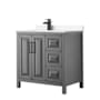 Wyndham Collection Daria 36" Free Standing Single Basin Vanity Set with Cabinet and Cultured Marble Vanity Top Dark Gray / Carrara Cultured Marble Top / Matte Black Hardware