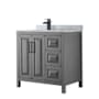 Wyndham Collection Daria 36" Free Standing Single Vanity Set with MDF Cabinet, Marble Vanity Top, and Undermount Sink Dark Gray / White Carrara Marble Top / Matte Black Hardware