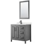 Wyndham Collection Daria 36" Free Standing Single Basin Vanity Set with Cabinet, Quartz Vanity Top, and Framed Mirror Dark Gray / Giotto Quartz Top / Matte Black Hardware