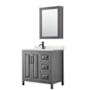 Wyndham Collection Daria 36" Free Standing Single Basin Vanity Set with Cabinet, Quartz Vanity Top, and Medicine Cabinet Dark Gray / Giotto Quartz Top / Matte Black Hardware