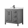 Wyndham Collection Daria 36" Free Standing Single Basin Vanity Set with Cabinet and Quartz Vanity Top Dark Gray / Giotto Quartz Top / Matte Black Hardware