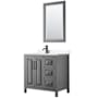 Wyndham Collection Daria 36" Free Standing Single Basin Vanity Set with Cabinet, Quartz Vanity Top, and Framed Mirror Dark Gray / White Quartz Top / Matte Black Hardware