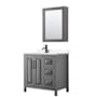 Wyndham Collection Daria 36" Free Standing Single Basin Vanity Set with Cabinet, Quartz Vanity Top, and Medicine Cabinet Dark Gray / White Quartz Top / Matte Black Hardware