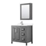 Wyndham Collection Daria 36" Free Standing Single Basin Vanity Set with Cabinet, Quartz Vanity Top, and Medicine Cabinet Dark Gray / White Quartz Top / Polished Chrome Hardware