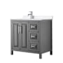 Wyndham Collection Daria 36" Free Standing Single Basin Vanity Set with Cabinet and Quartz Vanity Top Dark Gray / White Quartz Top / Polished Chrome Hardware