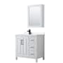 Wyndham Collection Daria 36" Free Standing Single Basin Vanity Set with Cabinet, Cultured Marble Vanity Top, and Medicine Cabinet White / Carrara Cultured Marble Top / Matte Black Hardware