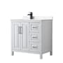 Wyndham Collection Daria 36" Free Standing Single Basin Vanity Set with Cabinet and Cultured Marble Vanity Top White / Carrara Cultured Marble Top / Matte Black Hardware