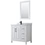 Wyndham Collection Daria 36" Free Standing Single Vanity Set with MDF Cabinet, Marble Vanity Top, Undermount Sink, and Framed Mirror White / White Carrara Marble Top / Matte Black Hardware