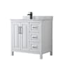 Wyndham Collection Daria 36" Free Standing Single Vanity Set with MDF Cabinet, Marble Vanity Top, and Undermount Sink White / White Carrara Marble Top / Matte Black Hardware